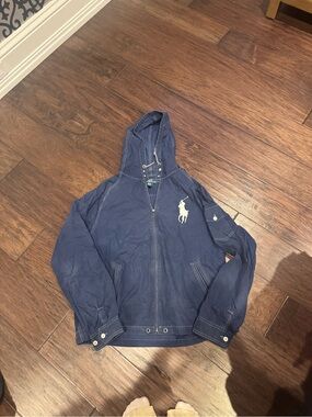 Ralph Lauren Navy Hooded Lightweight Jacket with White Polo Logo vintage